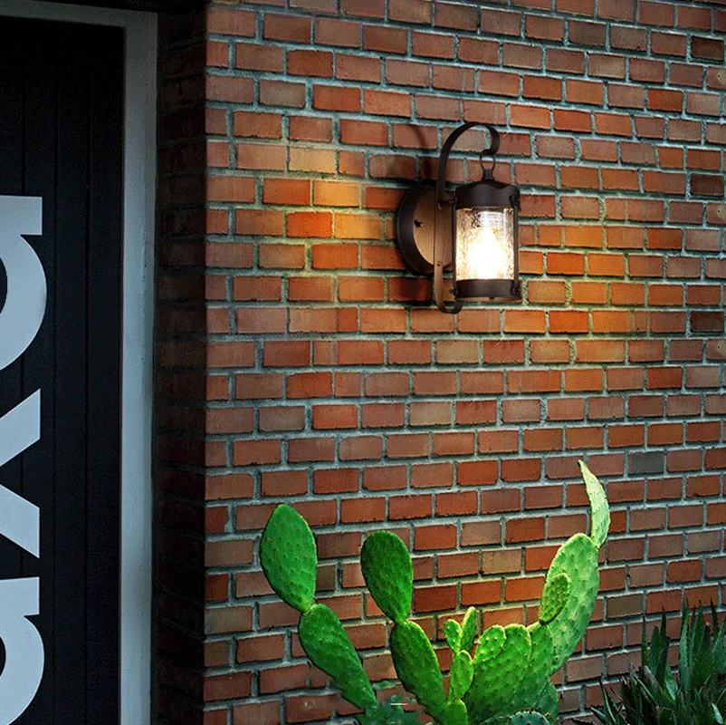 

Industrial Retro Outdoor Waterproof WroughtIron Glass Wall Lamp LED Bedroom Cafe Porch Corridor Aisle Door Decorative Lamp