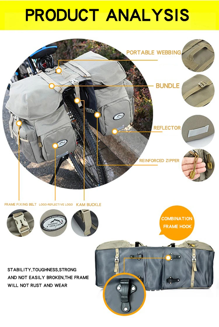 50L Fahrrad Tasche Mountain Road Sattel Radfahren Taschen Fahrrad Hinten Sitz Tasche Doppel Seite Rack Schwanz Sitz Pannier Pack Fahrrad Zubehör – Detail 5