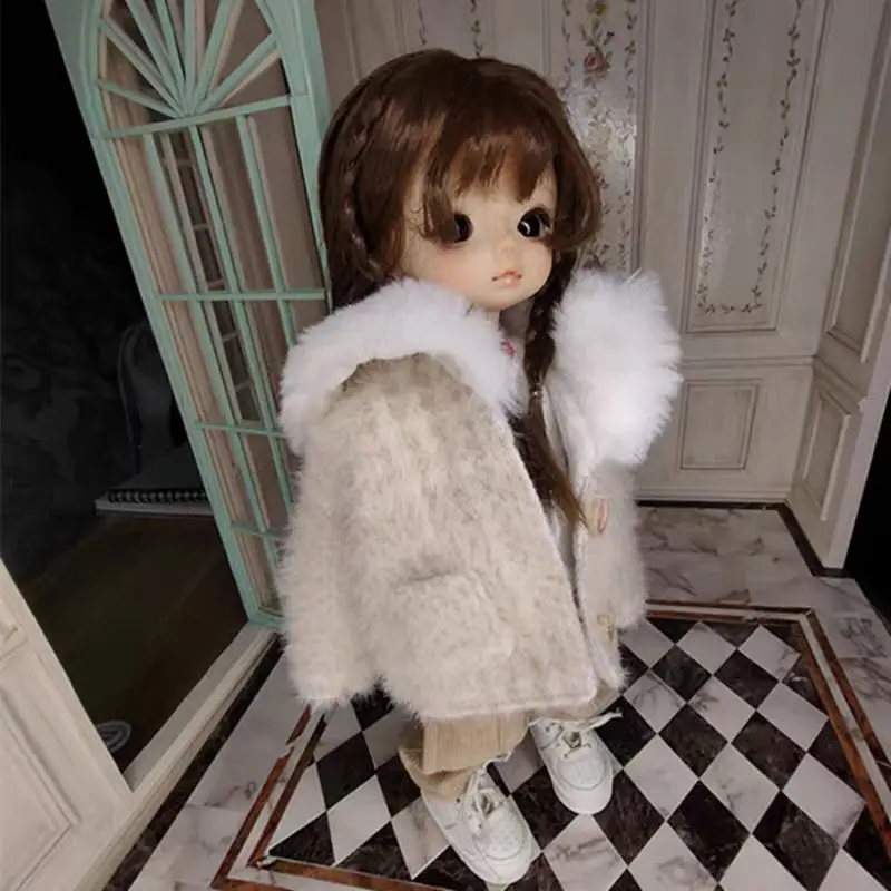 BJD dolls suit is suitable for 1/6 size fur collar button-down jacket  light purple brown for both men and women