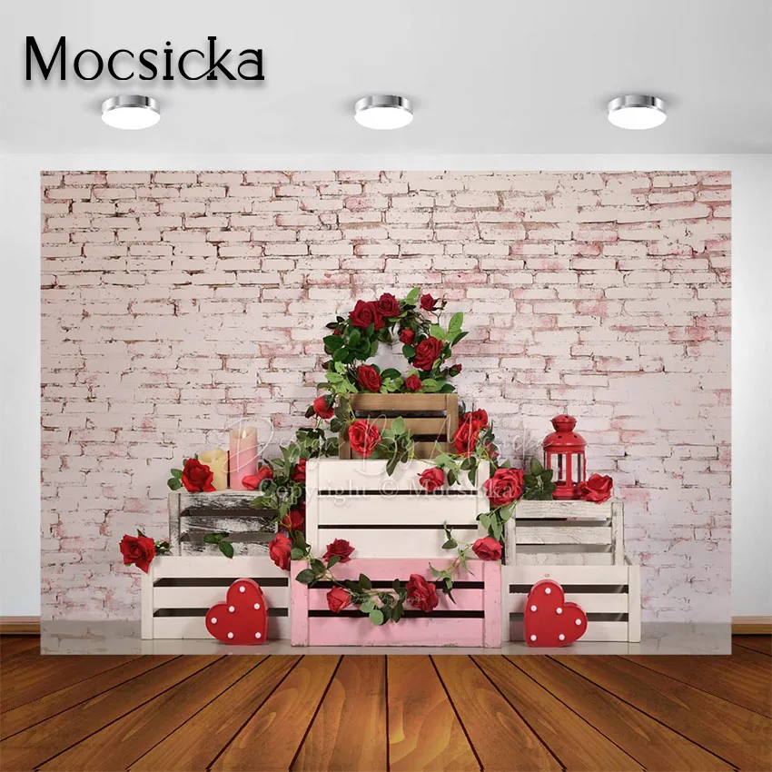 

Mocsicka Valentine's Day Theme Backdrop for Photography Red Rose Flowers Portraits Background Cake Smash Decorations Props