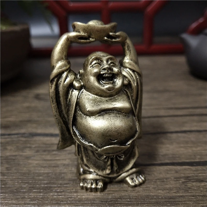 Bronze Color Laughing Buddha Statue Ornaments Resin Home Decoration Lucky Wealth Maitreya Buddha Sculpture Figurines Statues