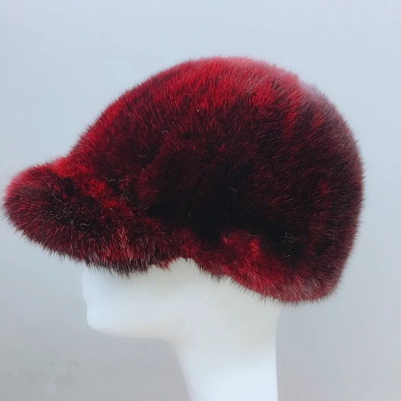 Real Mink Fur Men Flat Hat Women Winter Warm Gray Baseball Cap Peaked Street Hip Hop for Ladies H4