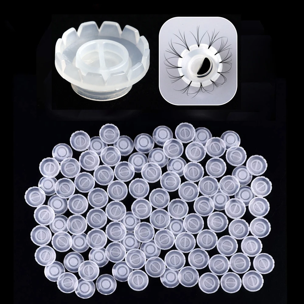 100pcs Eyelash Glue Holder Disposable Individual Lashes Blooming Cups Eyelash Extension Flower Glue Stand Cup Fan Makeup Tools