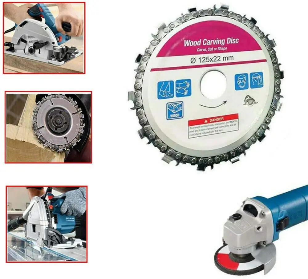 5 Inch Woodworking Grinder Chain Disc 14 Teeth 7/8 Inch Arbor Wood Carving Disc For 125mm Angle Grinder Chain Saw Blade