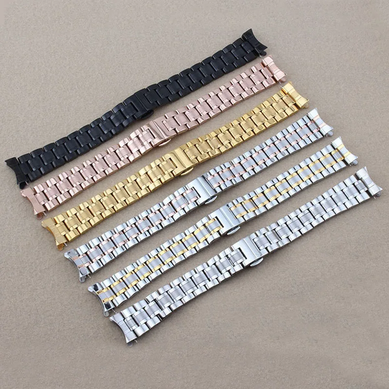 12 14 15 16 17 18mm 19 20 21 22mm 23 24mm Watchband 2-in-1 Flat Curved End Stainless Steel Metal Watch Band Wrist Strap Belt