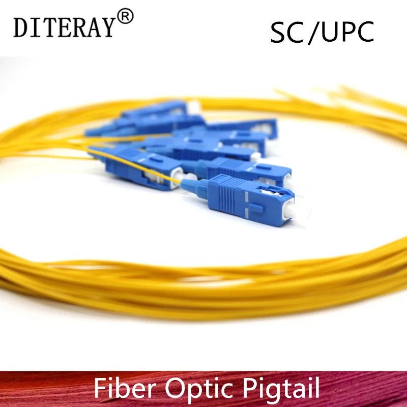 50/pces sc/upc fibra trança simplex 9/125 único modo trança da fibra ótica 0.9mm pvc amarelo