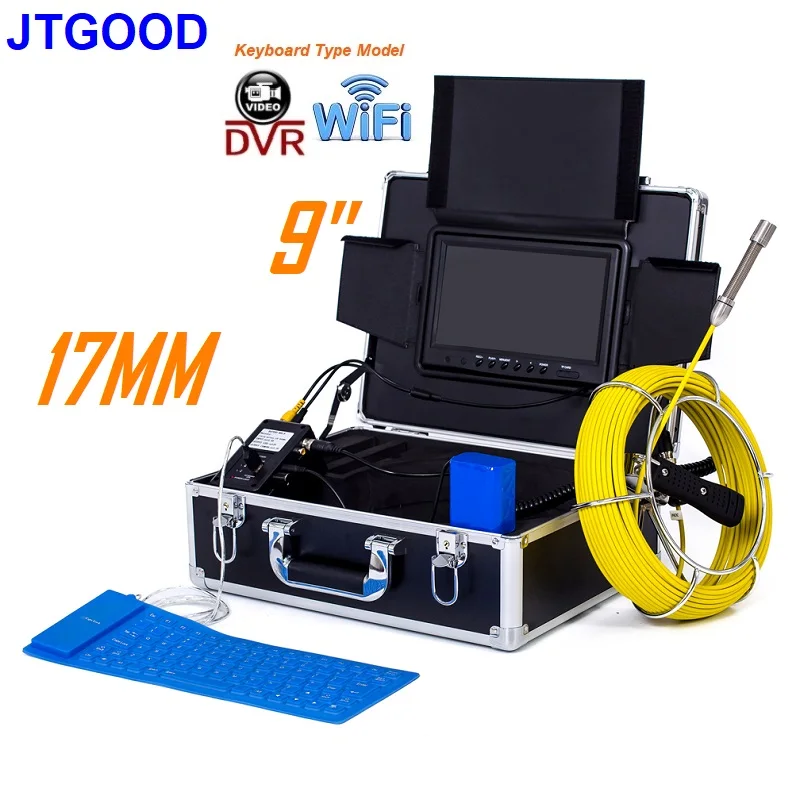 JTGOOD 9 pollici 1080P 17MM ispezione del tubo telecamera per endoscopio tastiera DVR IP68 scarico per fognatura endoscopio industriale