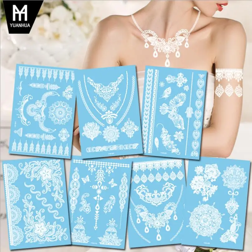 Waterproof Metallic Gold Silver White Temporary Tattoo For India Henna Lace Pattern T1826