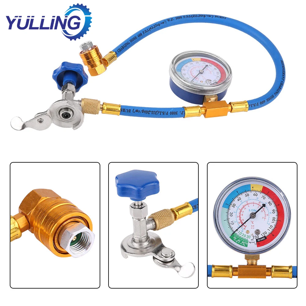 R134A R12 Hose Plastic Metal Air Conditioning Refrigerant Recharge Measuring Kit Car Air Conditioning Refrigerant Hose Gas Gauge