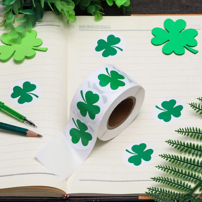 50-500pcs Labels St. Patrick\'s Day Stickers Shamrock Stickers 1inch Adhesive Label for Kids Decoration and Stationery Sticker