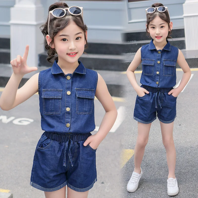 

Summer 2020 Girls Clothing Sets Fashion Kids Denim Tops+Shorts Suits Children Clothing Set Teens Girls Clothes 4 6 8 10 12 Years