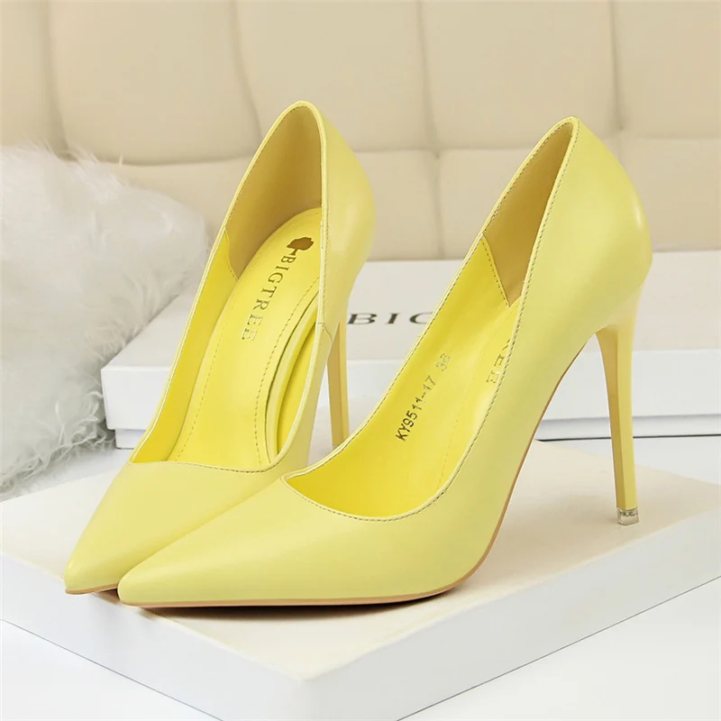 2023 Women Sexy Fetish Thin High Heels Scarpins Female Sweet Yellow Blue Pink Heels Pumps Escarpins Talons Stiletto Bridal Shoes