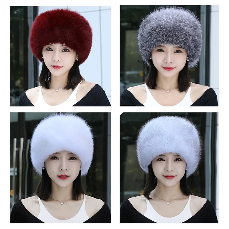 Free Shipping Natural Fox Fur Hat Women Cap Thick Fur Cap Winter Warm Ski Hats Female Fashion For Women Hat With Earmuffs Hat