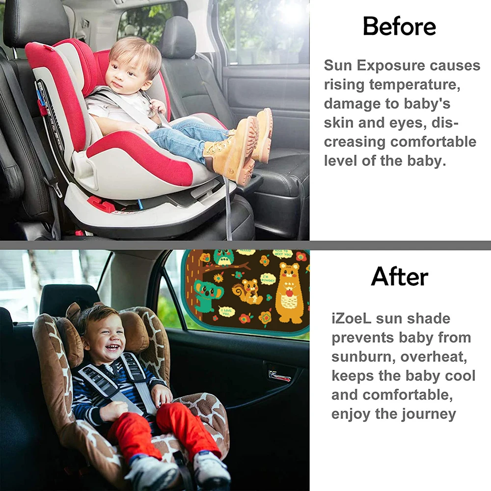 2pcs Car Sun Shade for Baby Cartoon Kids Adsorption SunShade Cover Universal Static Cling Side Window Sunvisor Mesh