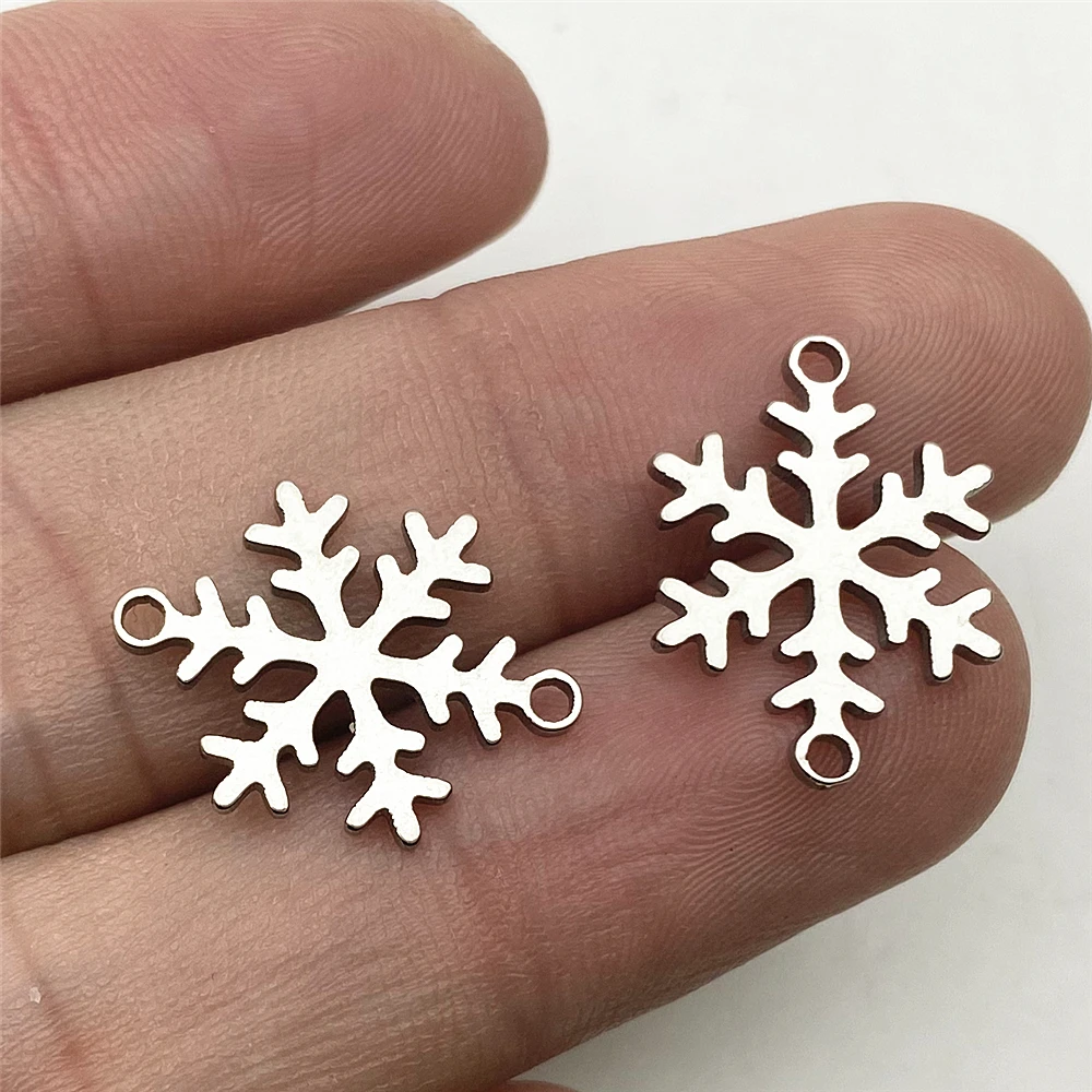 6PCS 14*18mm 100% Stainless Steel Snowflake Connector For Jewelry Diy Making Handmade Double Pattern Winter Snow Charm Pendant