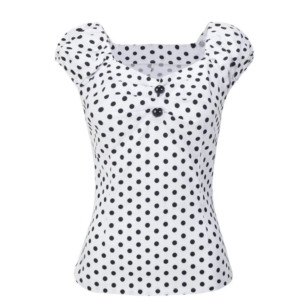 2024 Womens Vintage Blouses Polka Dot Print Pleated Short Sleeve Shirt Casual Female Sweet Summer Crop Top Blusa Feminina