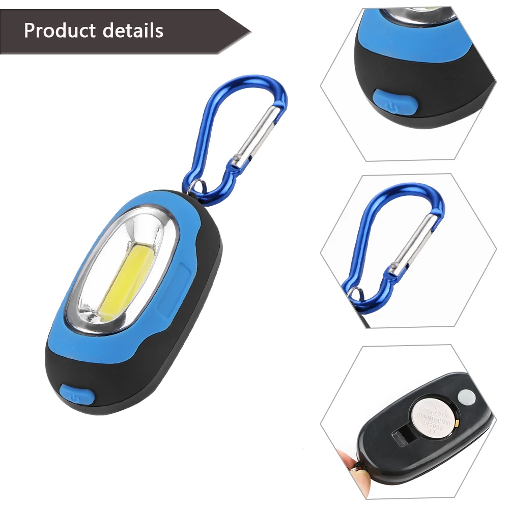 Portable Lighting LED Key Chain Lamp Flashlight Mini 3 Mode Cob  Flash Carabiner Light For Camping Hunting Hiking Fishing Lights