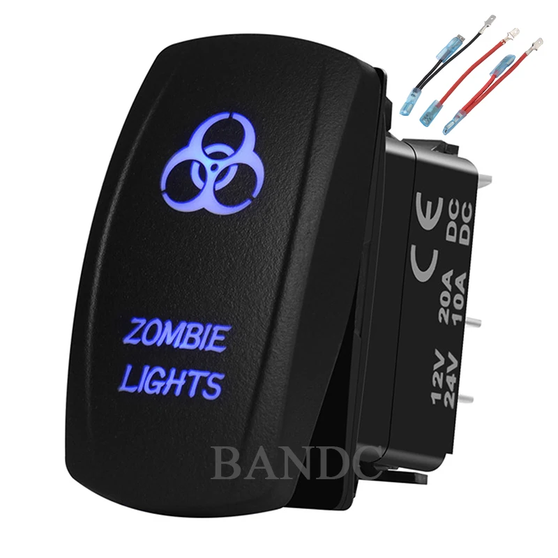 

ZOMBIE LIGHTS Rocker Switch，Laser-Etched 5P On-Off SPST Led Light Button for Car Boat ARB NARVA，Car Accessories，Jumper Wires Set