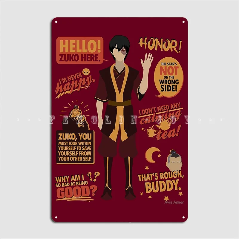 Hello Zuko Here Poster Metal Plaque Club Party Club Bar Designing Wall Decor Tin Sign Posters