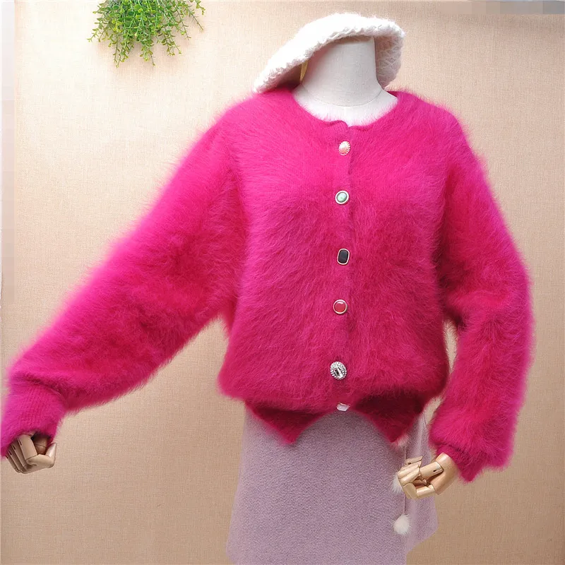 heavy thick winter clothes women female short mink cashmere long sleeved cardigans angora rabbit knitwear inside jacket coat