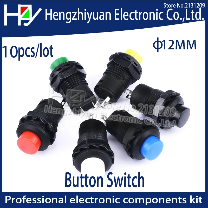 Red Green Yellow black white Blue 12MM Self Return Momentary Self-locking Power Switch Push Button Switch ON-OFF