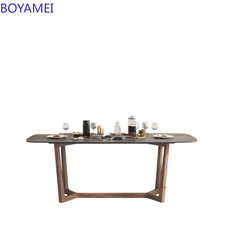 

Italian light luxury rock slab table chair combination rectangular Nordic modern minimalist walnut table small household