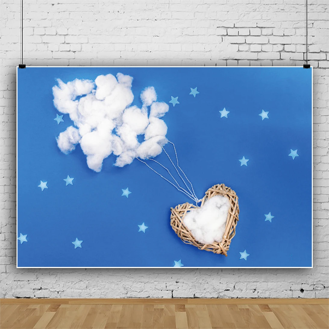 Laeacco 아기 생일 초상화 파란색 배경 별 구름 방 장식 사진 스튜디오에 대 한 사용자 지정 사진 사진 배경