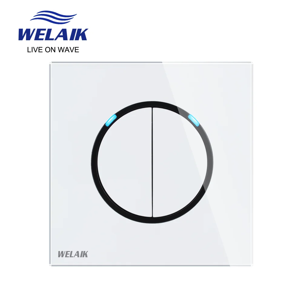 WELAIK UK standard-Crystal Glass-Panel  Push-Button-Switch  Wall-Light Switch AC110-250V 2Gang-1Way B1721W