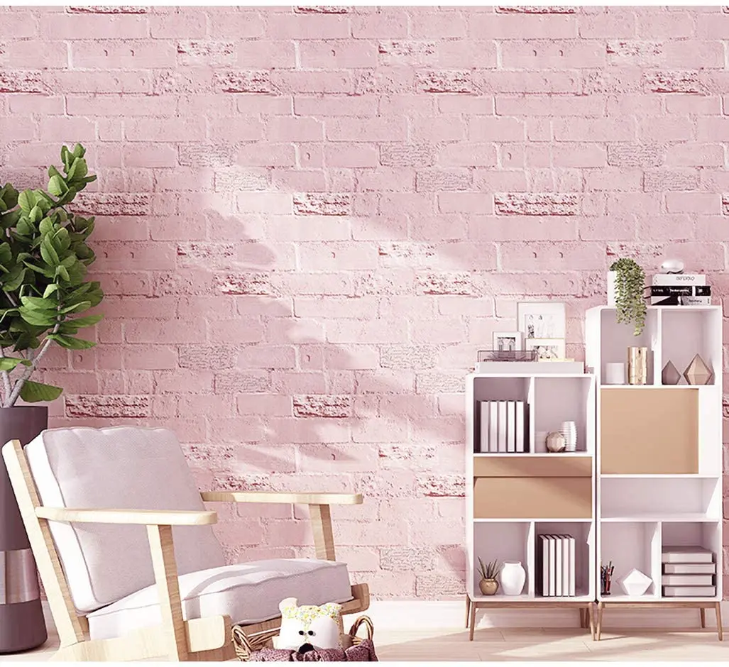 Pink Brick Peel and Stick Wallpaper Removable Vinyl Self Adhesive Wallpaper Waterproof Brick Stone Contact Paper for Home Decor