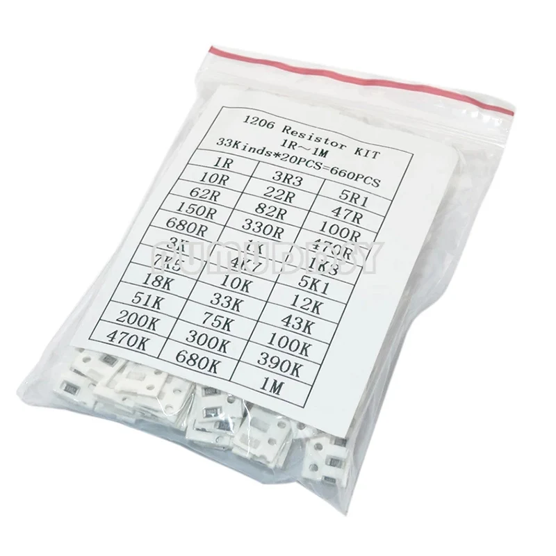 1206 SMD Resistor Kit Assorted Kit 1ohm-1M Ohm 1% 33ValuesX 20Pcs=660Pcs Sample Kit IBUW