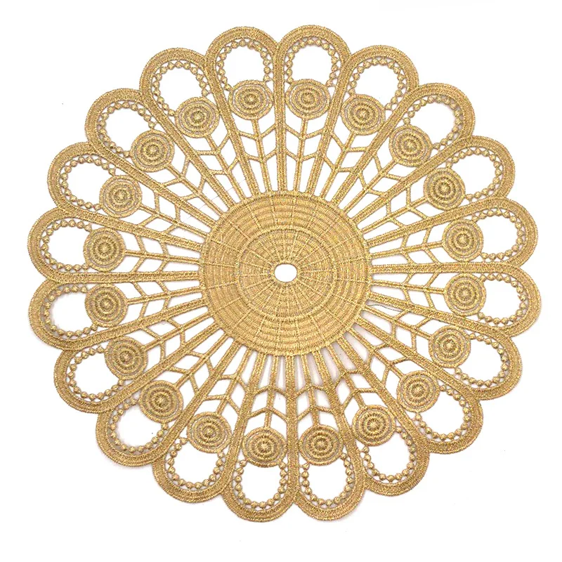 Table decoration and accessories Gold 3D Round Embroidery table place mat Christmas flower placemat wedding coaster kitchen