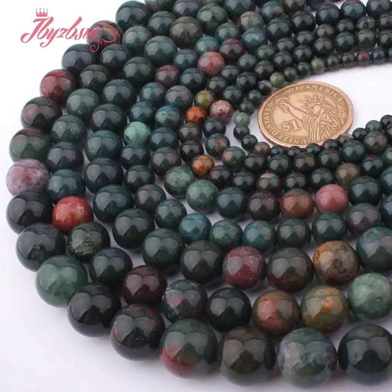 4/6/8/10/12mm Natural Bloodstone Heliotrope Round Smooth Stone Beads for DIY Accessories Necklace Bracelets Jewelry Making 15\