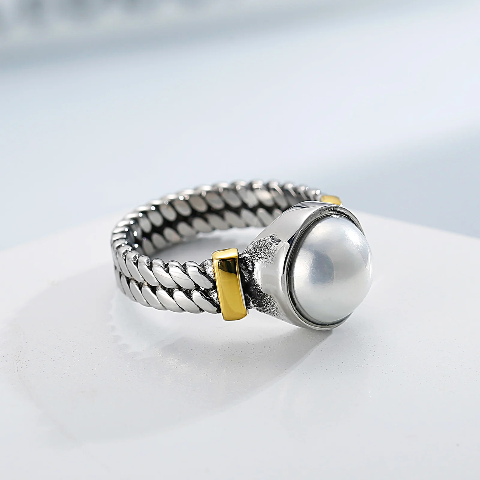 Kalen Vintage Cuban Link Rings For Women Stainless Steel Shell Ring Face Geometric Finger Ring Bijoux Femme Girls Party Ring