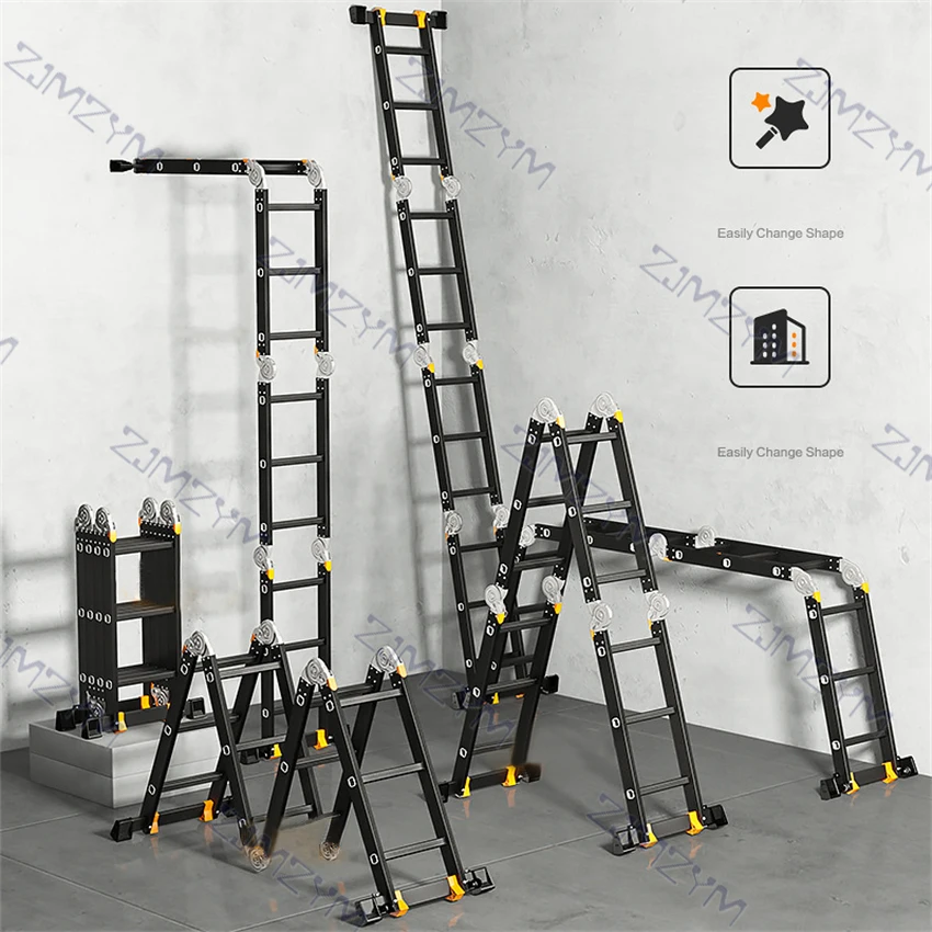 Multi-zweck Klapp Leiter Aluminium Legierung Teleskop Leiter Engineerin Fischgräten Leiter Verdicken 4mm Gerade Leiter 3,7 m