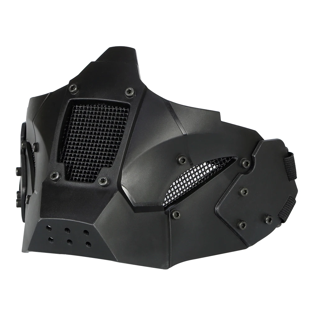 Caça máscara protetora meia face respirável militar tático airsoft paintball cs combate máscara facial com capacete conector