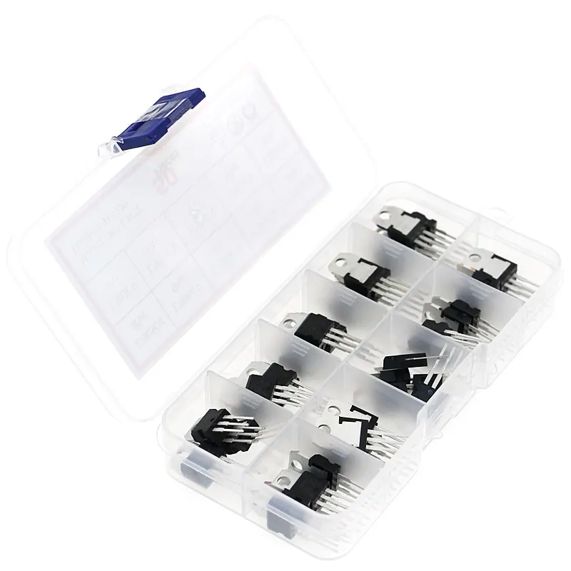 50pcs/Box 10value Voltage Regulator Transistor Assortment Kit TO-220 LM317T L7805 L7806 L7808 L7809 L7810 L7812 L7815 L7824