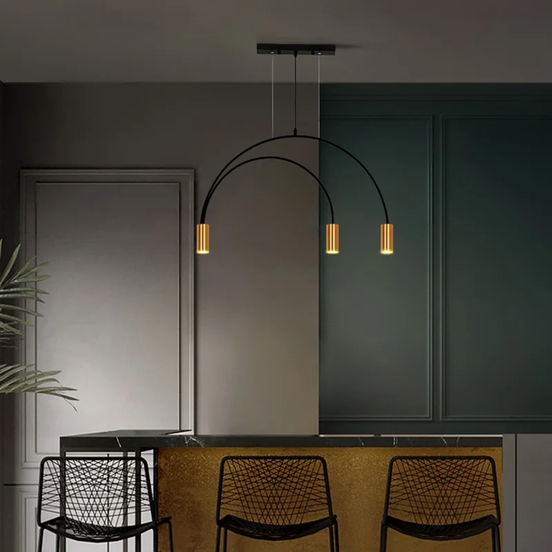 Minimalist Dining Room Pendant Lamp Modern Creative Three-Heads Designer Light Luxury Long Dining One Word Bar Pendant Lights