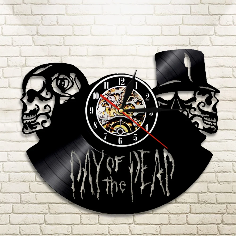 Dia De Muertos – horloge murale en vinyle, avec crâne, enregistrement, squelette d'halloween, décoration d'horreur, 3D