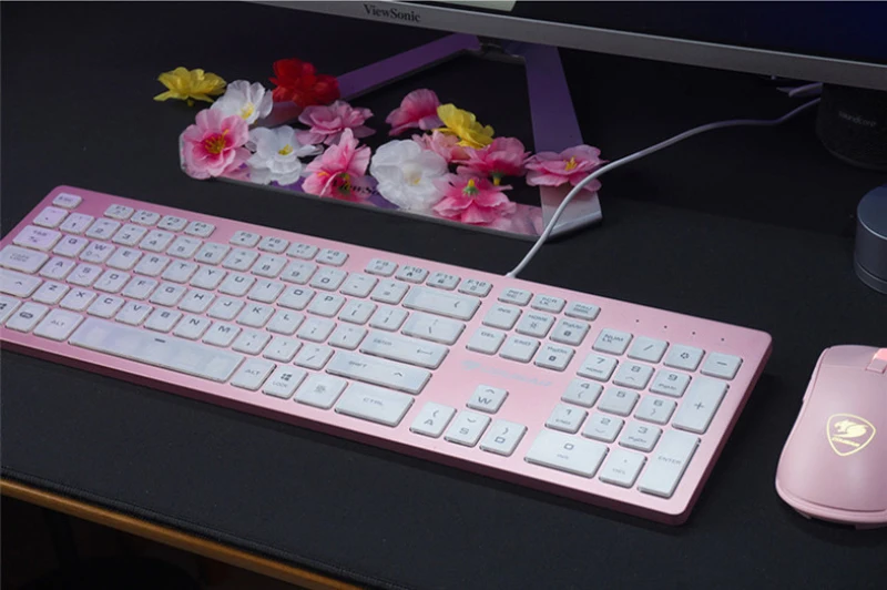 Tampa chave transparente com RGB Backlight, Keycap, Metal Film teclado para menina, Cougar AX, rosa teclado com fio mudo