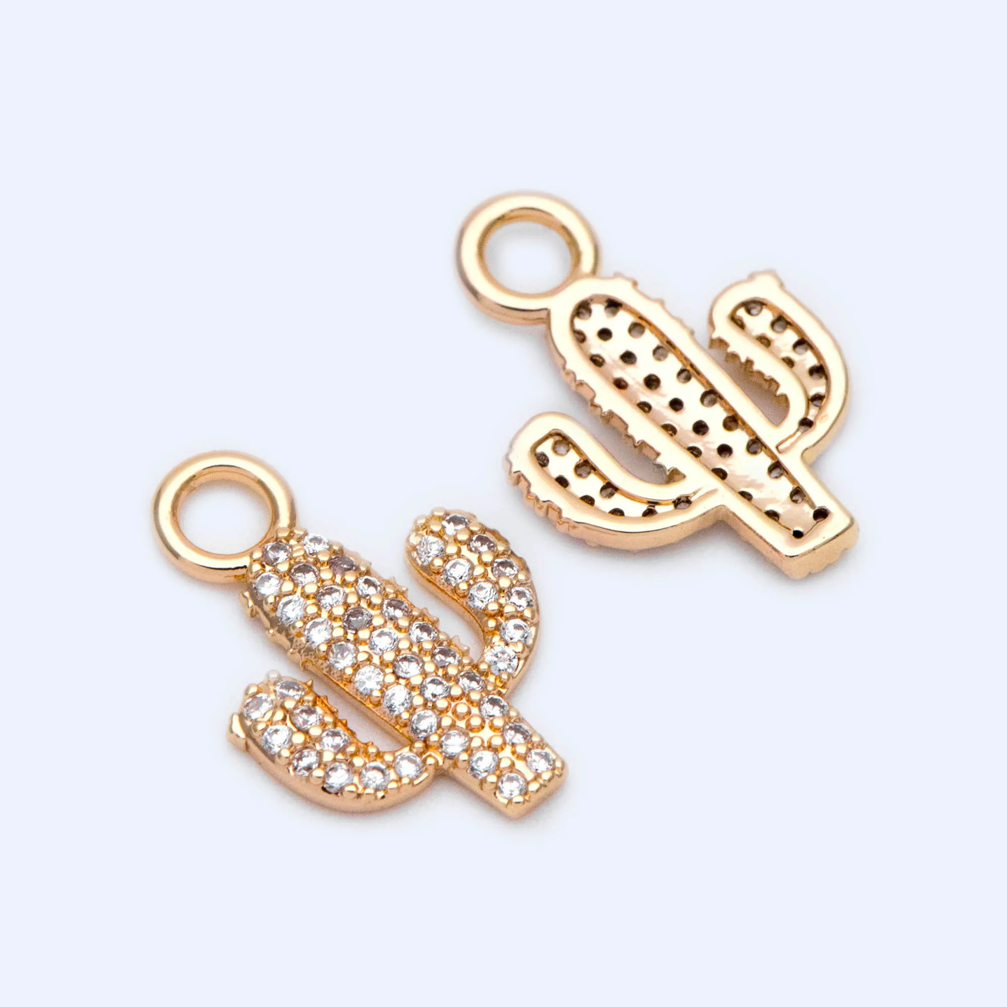 10pcs Gold Plated Cubic Zirc Pave Cactus Charm16x11mm, For Jewelry Making Diy Accessories Findings (GB-1199)