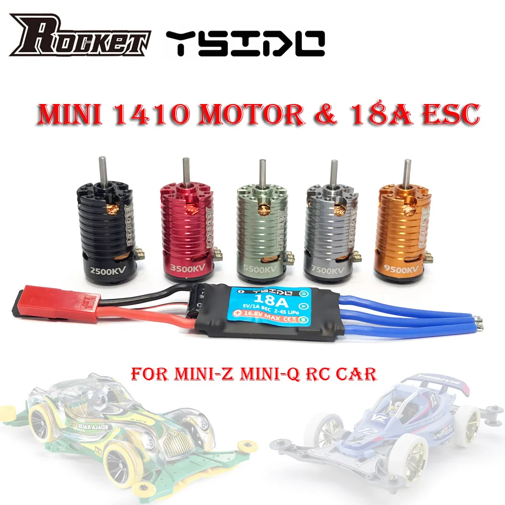 Rocket Mini 1410 2500KV 3500KV 5500KV 7500KV 9500KV Brushless Motor 18A ESC for Kyosho Mr03 Pro Atomic DRZ 1/24 1/28 1/32 RC Car