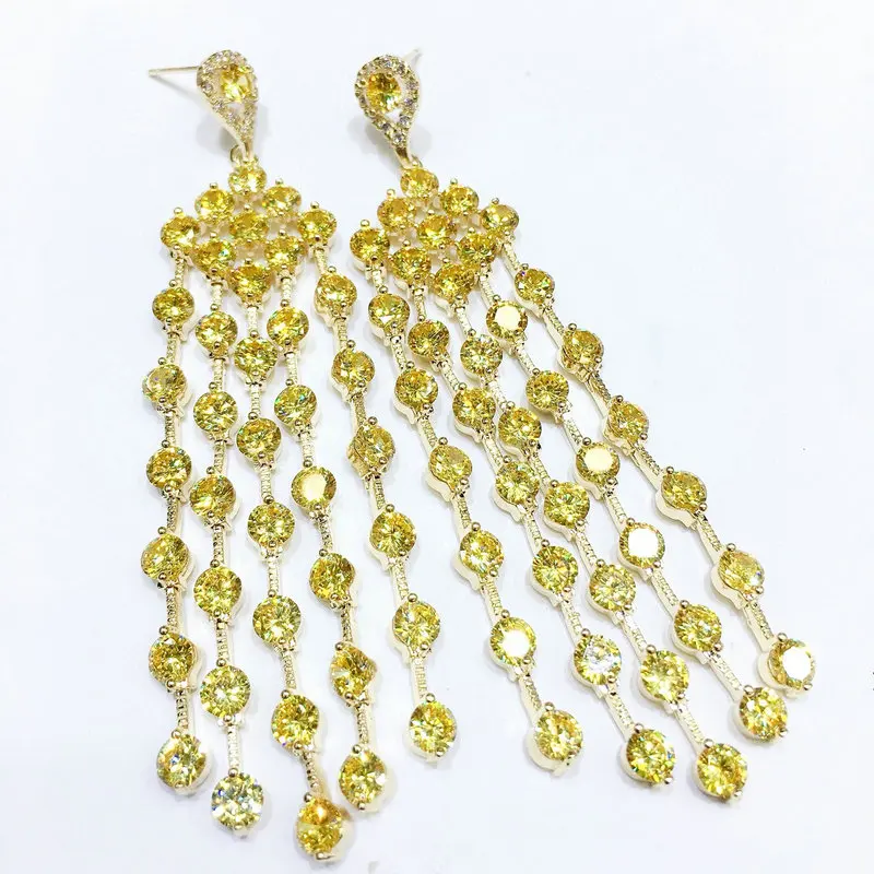 Bilincolor Fashion Yellow Zircon Long Tassel Drop Earring for Women