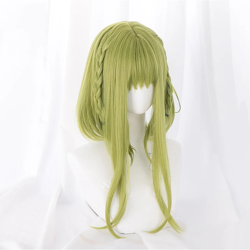 Peruca cosplay Nanamine sakura para mulher, cabelo sintético, verde, resistente ao calor, anime, com boné, 45cm