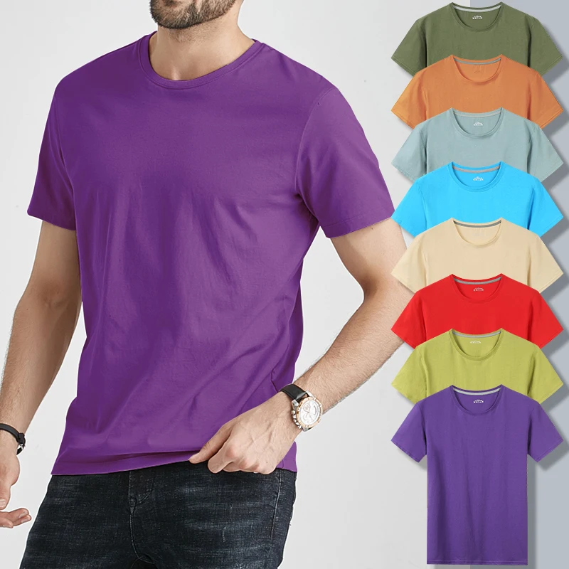 Summer T-Shirts Men Male Tshirts Basic Fast Dry Cotton Solid Short Tee shirt Women Top Tees Female Purple Khaki House Dress Girl