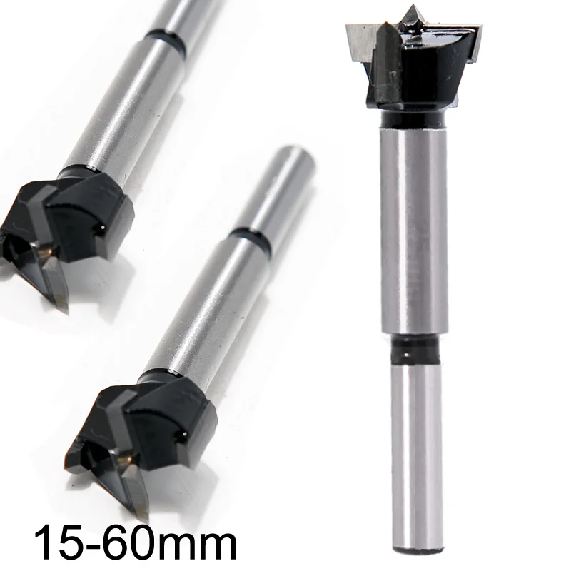 1pcs 15mm - 60mm Forstner tips Woodworking tools Hole Saw Cutter Hinge Boring drill bits Round Shank Tungsten Carbide Cutters