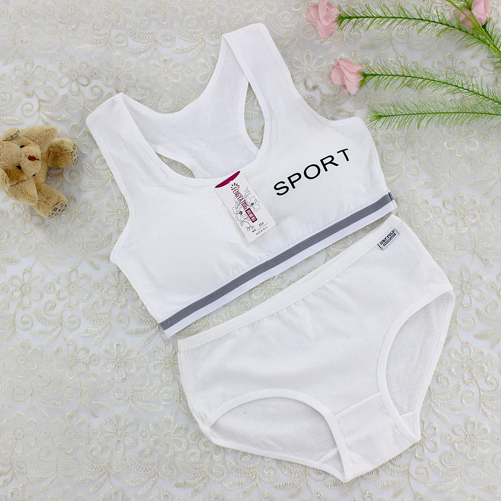 New Lovely Bra Girls Underwear Cotton Bra Vest +Briefs Sets Children Underclothes Sport Undies Bustier Crop Top wholesale