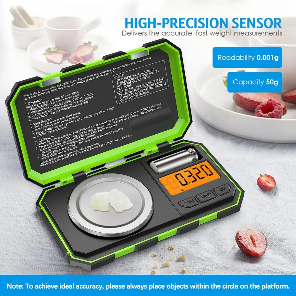 0.001g 50g Mini Digital Scale Jewelry Milligram Scales Portable Kitchen Baking Scale with Calibration Weight