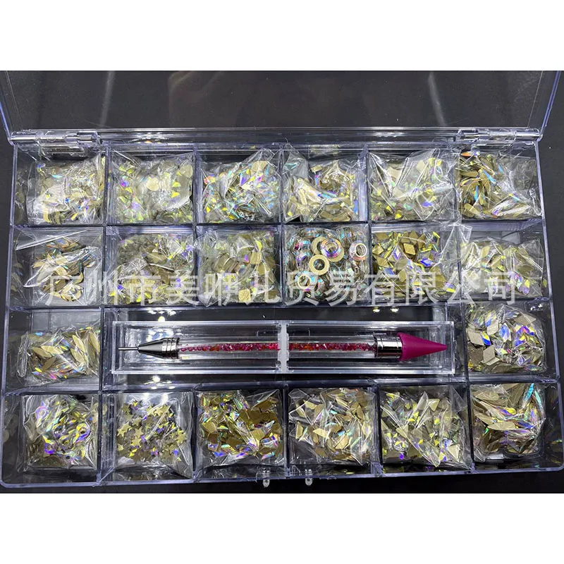 2023 's Boxed Crystal AB Rhinestone In Grids 20Shape Flat- Back Nail Art Rhinestone With 1 Pick Up Pen In Clear Big Box &*&