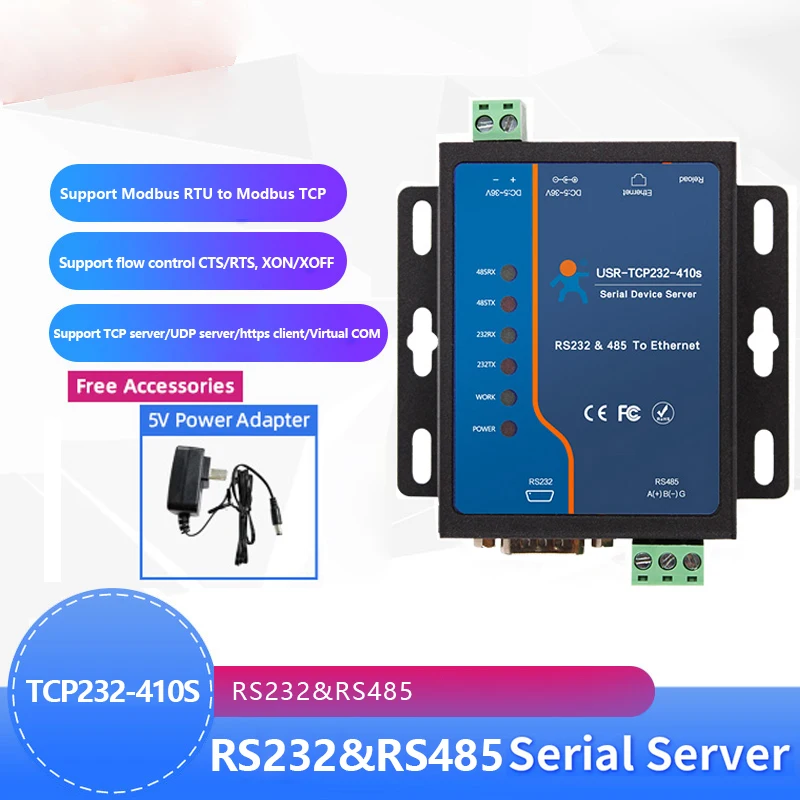 USR-TCP232-410S ModBus RTU Converters support DNS DHCP RS232 RS485 SERIAL TO ETHERNET TCP/IP MODULE