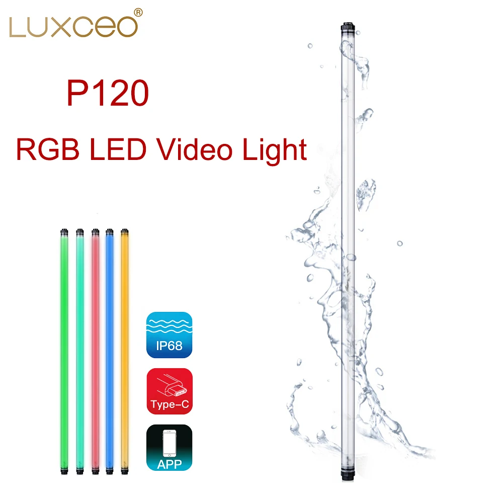 LUXCEO P120 светильник для фотосъемки, водостойкая палочка 120 см RGB светодиодный светильник для видеосъемки встроенный аккумулятор пульт дистанционного управления IP68 CRI 95 +